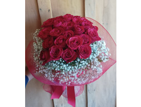 Buquê com 24 rosas vermelhas e mosquitinho