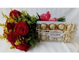 Buque 8 Rosas vermelhas e  Ferrero Roche